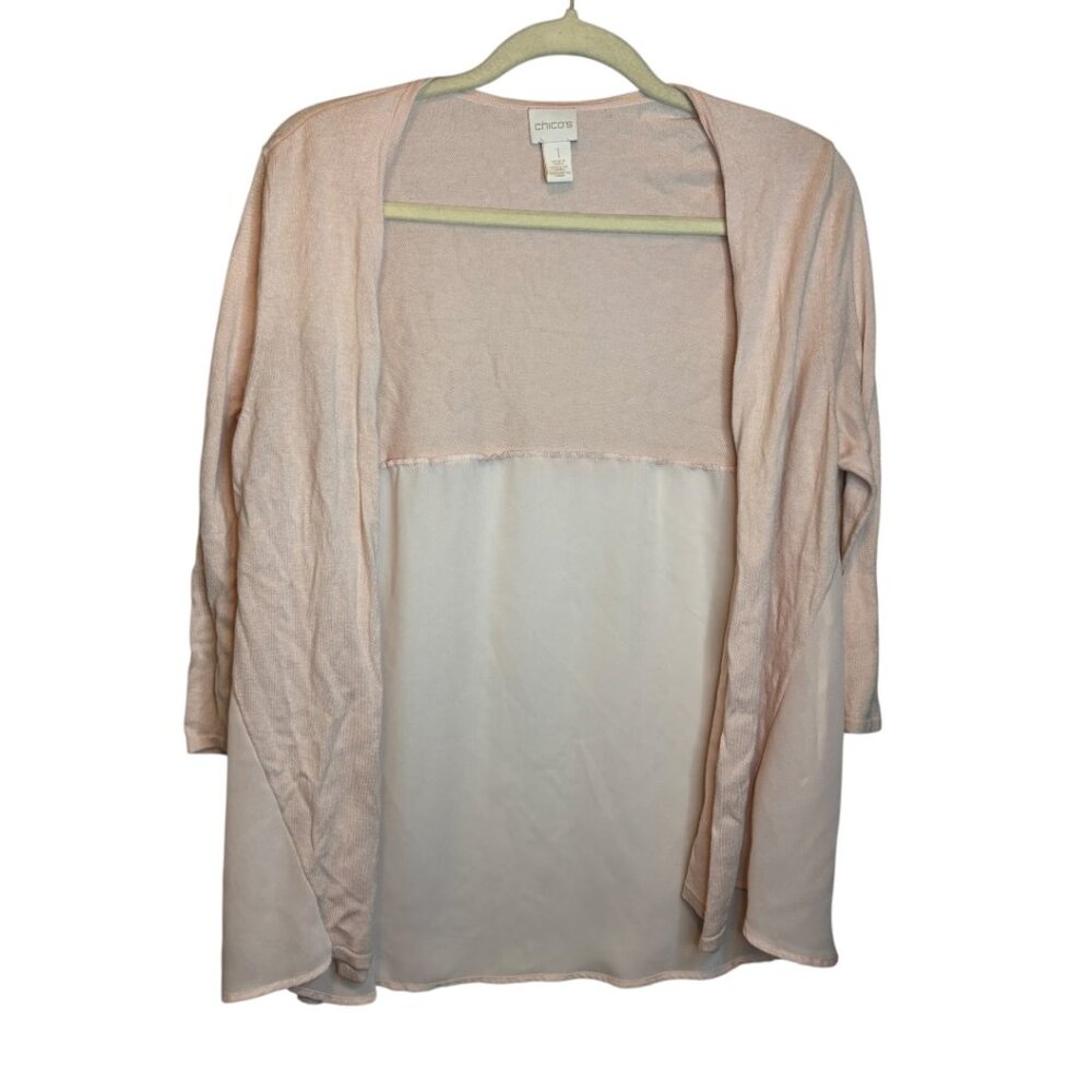 Chico's Sweater Women's Medium Cardigan Lightweight Open front Pink Chicos 1